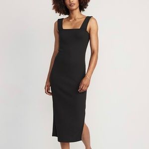 Fitted Sleeveless Rib-Knit Midi Black Dress
